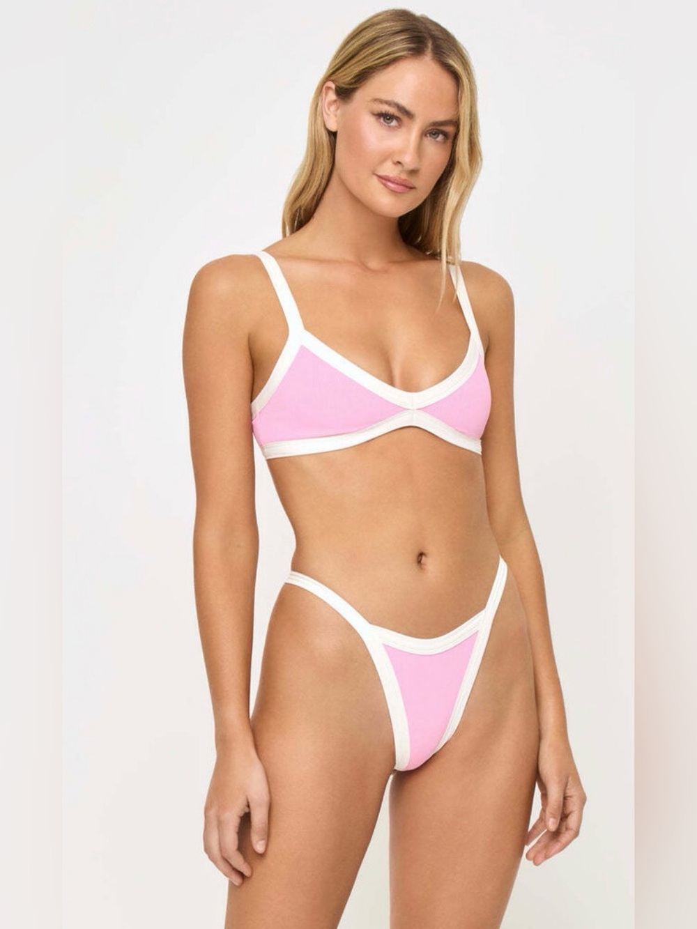 NWT LSPACE Mackenzie Bitsy Bikini Bottoms in White & Pink